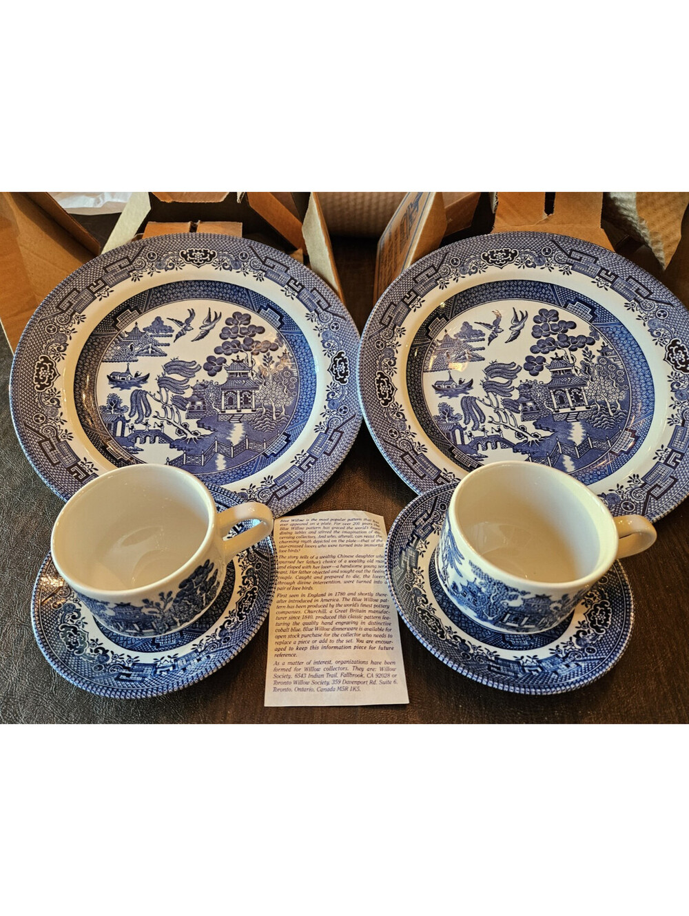 Two New in box 1990's Churchill Made in England Classic Blue Willow 3 Piece Set